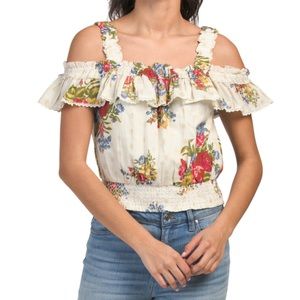 House of Harlow 1960 Helena Ivory Floral Ruffle Crop Top